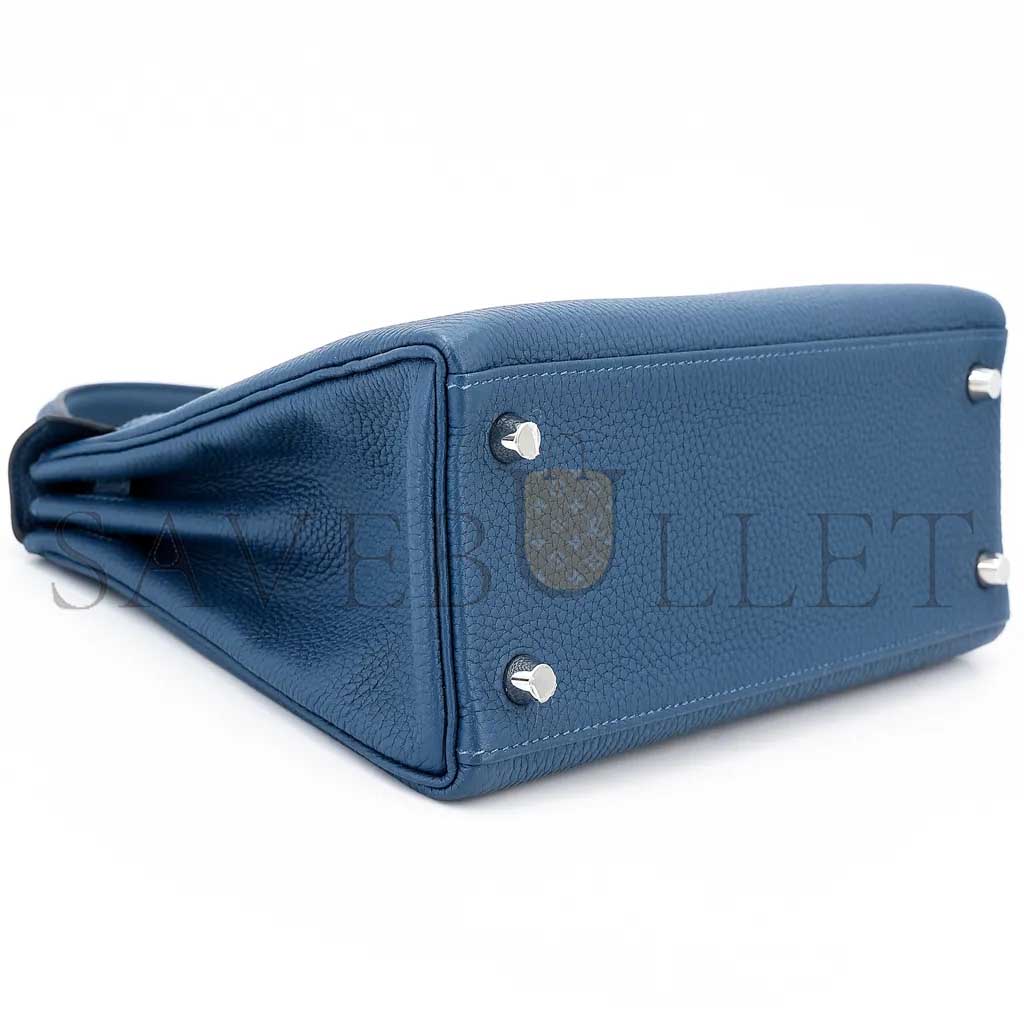 HERMÈS KELLY 25 DARK BLUE TOGO CALFSKIN SILVER BUCKLE (25*17*7cm) 